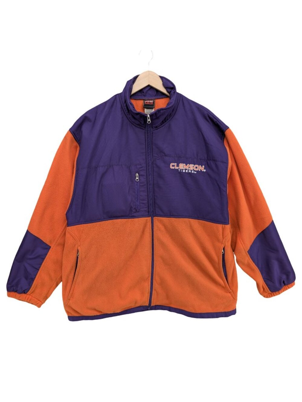 Clemson Fleece Jacket Mens Orange Purple Softshell Full Zip Pockets Size 2XL